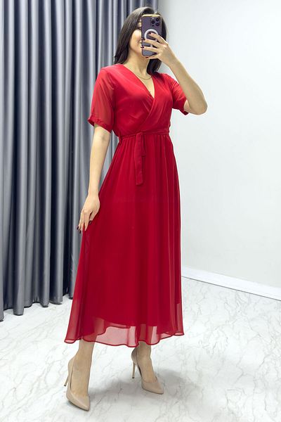 thezkscom Short Sleeve Lined Plus Size Chiffon Dress Black, Burgundy, Khaki, White, Green, Flower Pot, Red, Purple