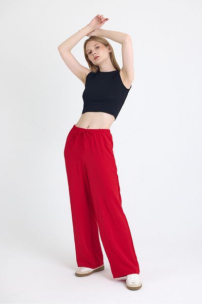 Rays Red Elastic Waist Wide Leg Woven Trousers 4284-1