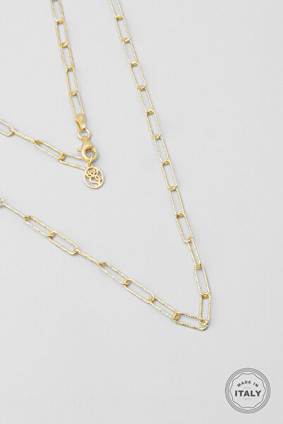 So CHIC... İtalyan Bianca 18 Ayar Sarı Altın Kaplama 55 Cm Gümüş Zincir Kolye