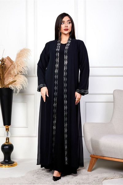 Moda Rosa 25Y6065 - Black - Plus Size Chiffon with Jacket Inside Outside Evening Dress