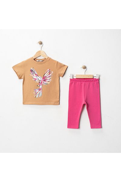 MK Mukko Kids Bird Parrot Printed Bird Pattern Basic Seasonal/Summer Leggings T-Shirt Bottom Top Set