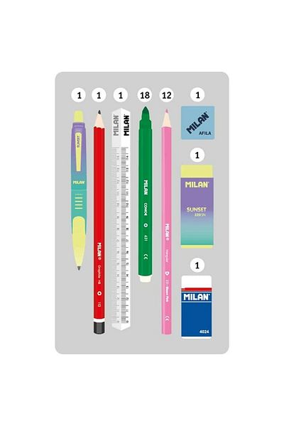 Milan Sunset Double Pencil Case, 34 Pieces, Green, 19.5 x 13 x 5 cm