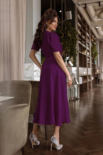 thezkscom Purple Valon Belted Midi Short Sleeve Dress