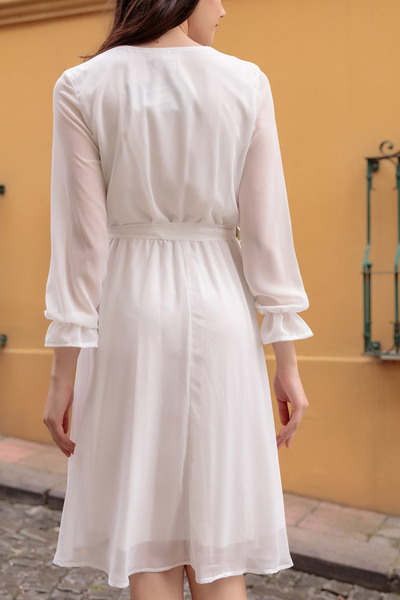 thezkscom Γυναικείο Φόρεμα Σιφόν Λευκό Διπλό Πέτο Μήκος 100 cm