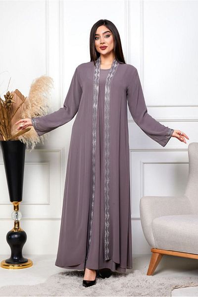 Moda Rosa 25Y6065 - Plum - Plus Size Chiffon Jacketed Inner Outer Dress for Evening
