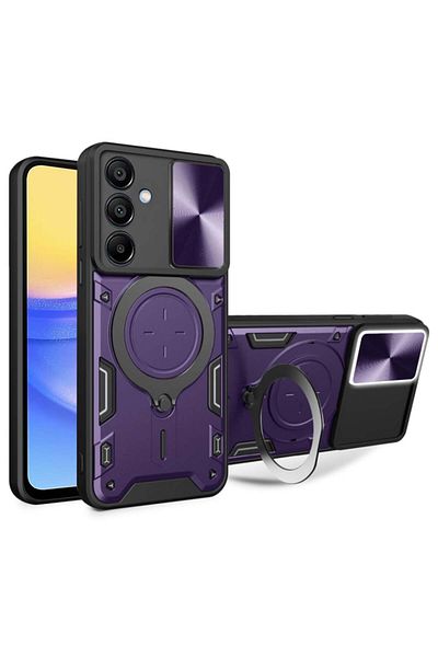 SKYDDAR INNOVATION Husă pentru Samsung Galaxy A15 4G 5G, CamGuard Pro, inel magnetic, protecție cameră, set autocolante, violet