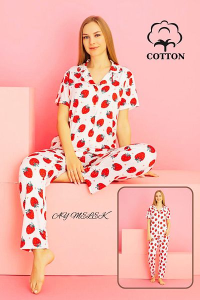 AYMELEK Women's Pajamas Set 100% Cotton Shirt and Pajamas Set