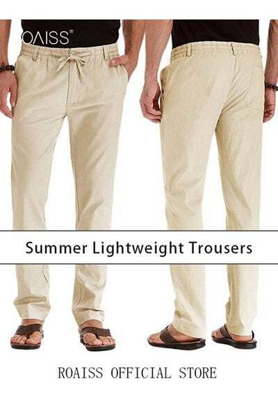 ROAISS Men's Casual Solid Color Pants Cotton Versatile Business Trousers Comfortable Straight Long Pants