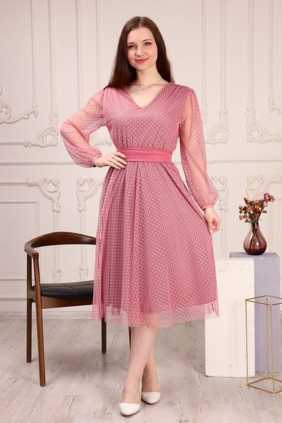 thezkscom Powder Lined Polka Dot Tulle Plus Size Belted Dress Sk