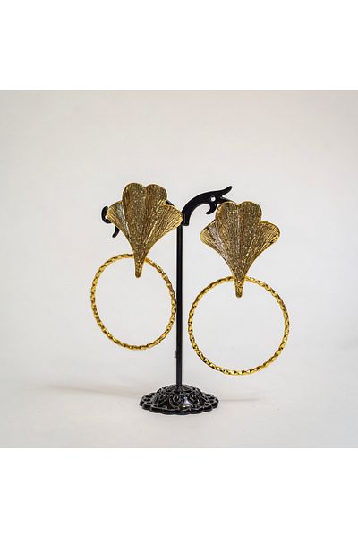 CHARM "Ginkgo Glam" Earrings - Gold Leaf with Textured Circle