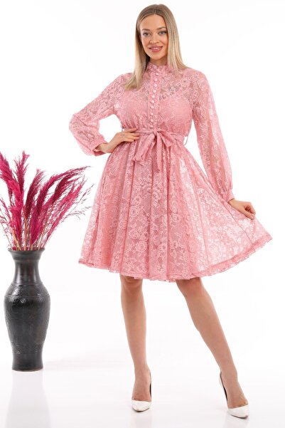 thezkscom Βραδινό φόρεμα μεγάλου μεγέθους με ροζ γαλλικό γκουπέρ κουμπιά