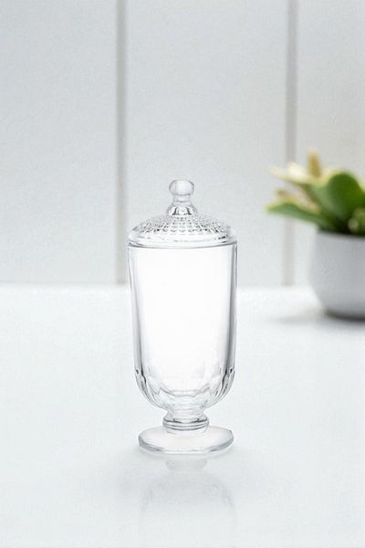 TrendDeco Vertical Model Glass Dragee Sugar Bowl with Stand and Lid