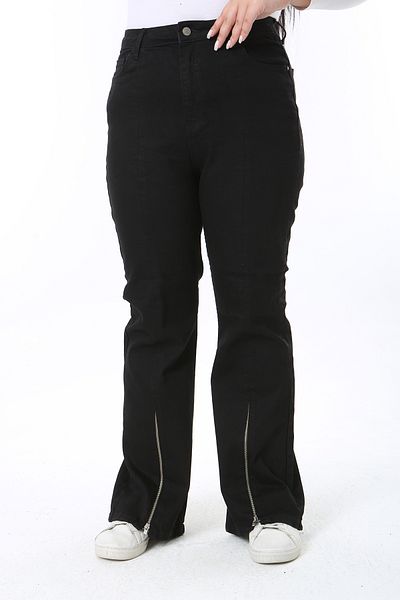 Şans Women's Plus Size Black, Leg Zipper, High Waist Lycra Jeans 65N39003