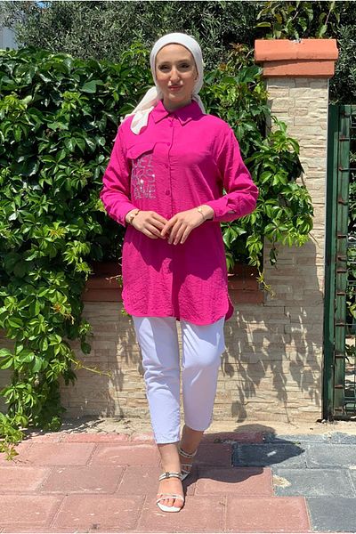Moda Rosa 25Y4452 - Fuchia - Written Stone Detail Shirt