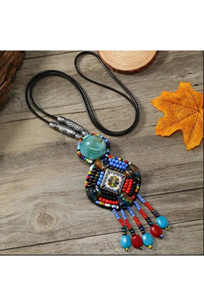 ORGANICYOU سلسلة سترة طويلة عتيقة من YIWUSHI مجوهرات بوهو ريزين مصنوعة يدويًا