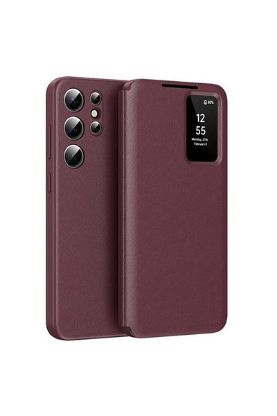 SKYDDAR INNOVATION Case for Samsung Galaxy S25 Ultra, with wallet and SmartView, Premium, sticker set, Red