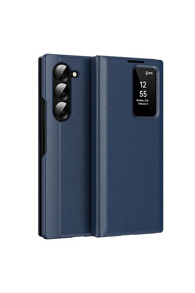 SKYDDAR INNOVATION Husă pentru Samsung Galaxy Z Fold6, Skyddar, cu portofel și SmartView, Premium, set de stickere, albastră