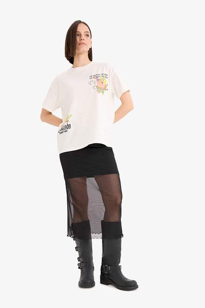 DeFacto Coool Spongebob Oversize Wide Mold Back Printed Short Sleeve T-Shirt E9848Ax25Au