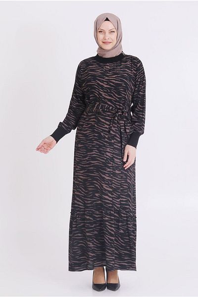Moda Rosa 25Y7519 - Black - Plus Size Hijab Patterned Dress