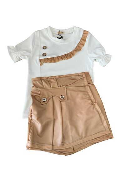Kamex Girls' Set with Leather Shorts Skirt and Short Sleeve T-Shirt
