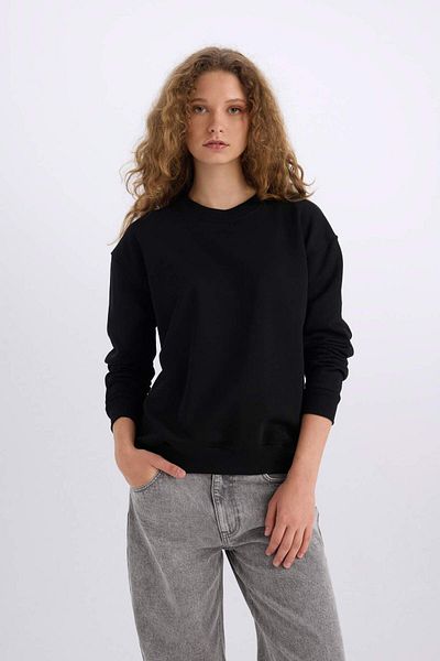 DeFacto Oversize Wide Fit Crew Neck Basic Plain Thick Sweatshirt E3859Ax24Wn
