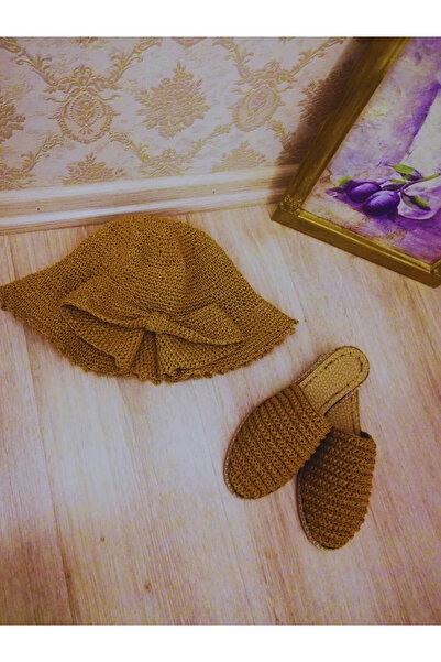 Annima Handmade Kadın Boho Yaz Seti – Örgü Şapka ve Hasır Terlik Seti
