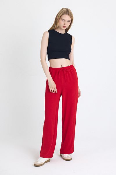 Rays Red Elastic Waist Wide Leg Woven Trousers 4284-1