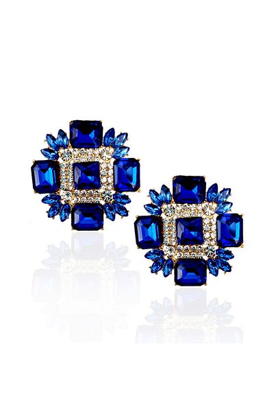 OEM Statement clip earrings with blue crystals