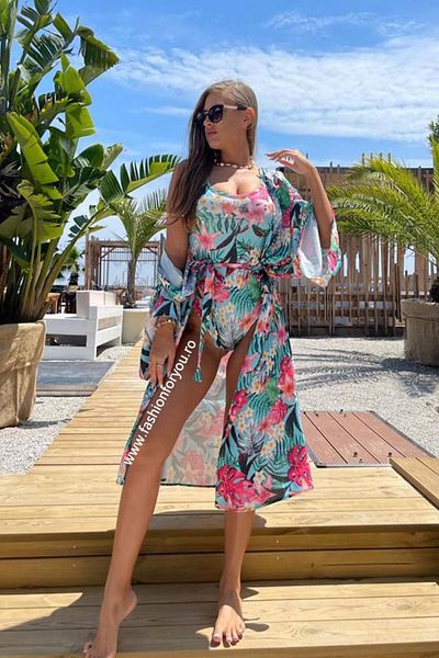 FashionForYou Fiona set, one-piece swimsuit and beach cardigan, Paradise, Size S/M, One Size S/M