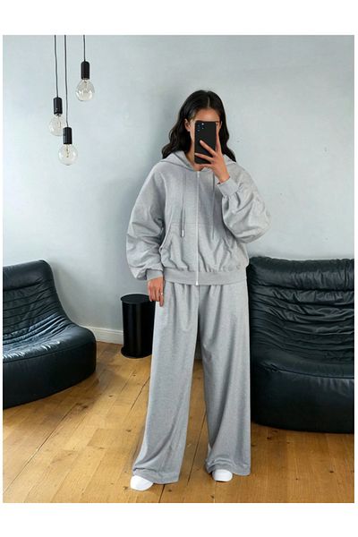 CANDERO Pantaloni de sport pentru femei, gri, largi, supradimensionați, de calitate, cu croiala largi, flexibili, confortabili, din țesătură YUS
