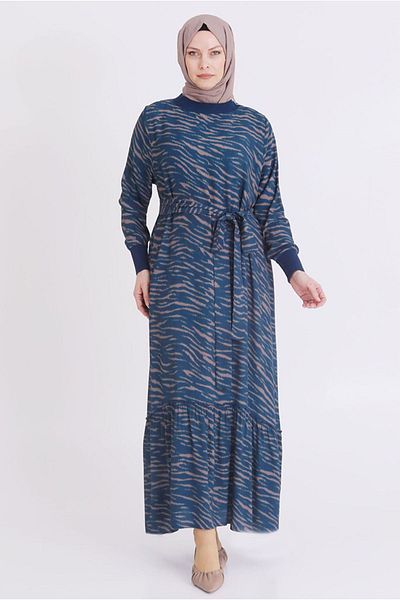 Moda Rosa 25Y7519 - Petrol - Plus Size Hijab Patterned Dress