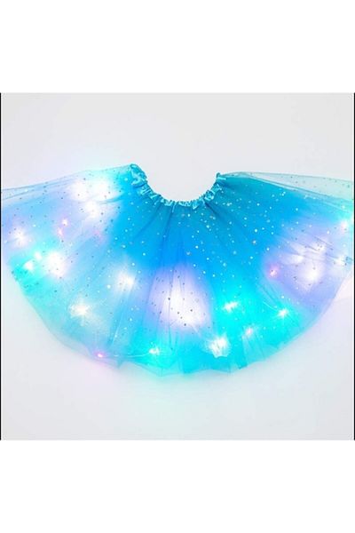 OEM Fustita pentru fetite cu leduri si sclipici, tip Printesa, Balerina, Tutu, Poliester, 30 cm, Albastr
