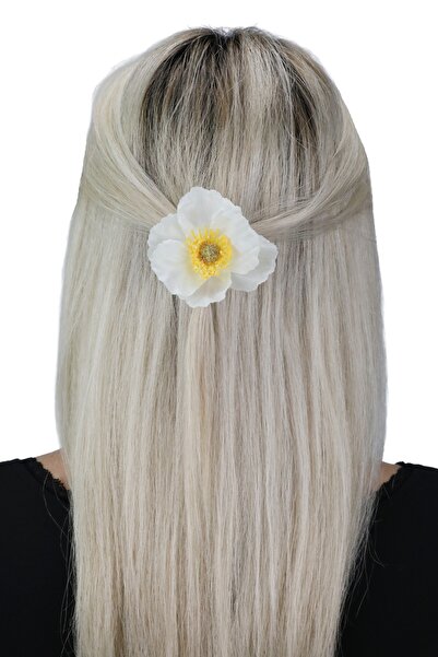 Floray Design El Yapımı Beyaz Gelincik Çiçek Toka