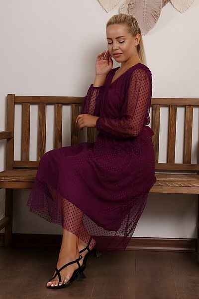 thezkscom Purple Polka Dot V-Neck Tulle Plus Size Dress