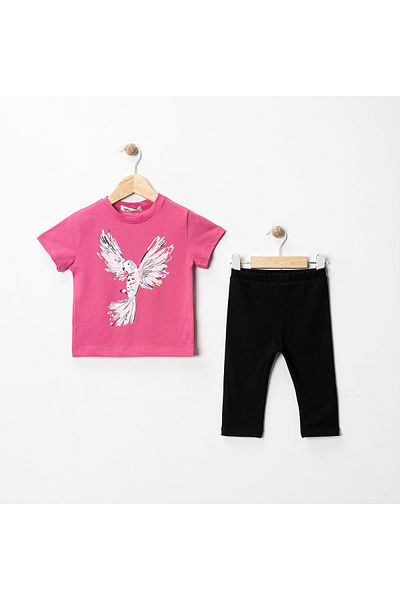 MK Mukko Kids Bird Parrot Printed Bird Pattern Basic Seasonal/Summer Leggings T-Shirt Bottom Top Set