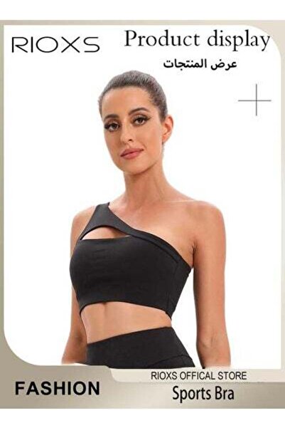 RIOXS Women's One Shoulder Sports Bra Wireless Padded Yoga Bra Halter Style M...