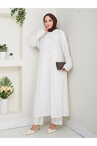 HARMAN BUTİK Women's Buttoned Strawberry Fabric White Double Suit