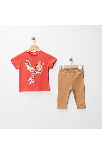 MK Mukko Kids Bird Parrot Printed Bird Pattern Basic Seasonal/Summer Leggings T-Shirt Bottom Top Set