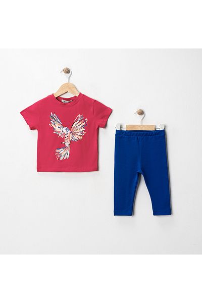 MK Mukko Kids Bird Parrot Printed Bird Pattern Basic Seasonal/Summer Leggings T-Shirt Bottom Top Set