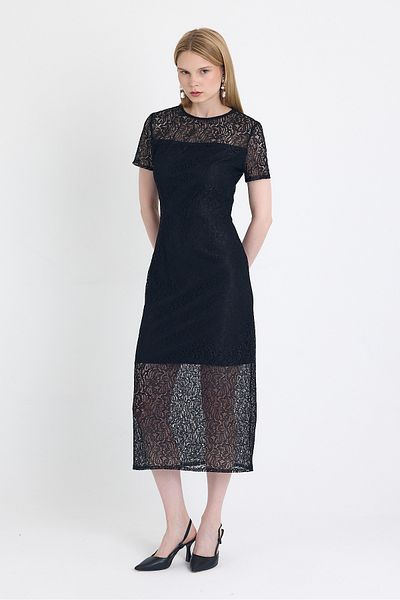 Rays Rochie midi cu mânecă scurtă cu detaliu din dantelă neagră 251669