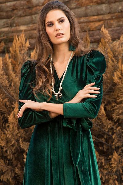 thezkscom Emerald Green Shoulder Padded Belted Plus Size Dress Sk