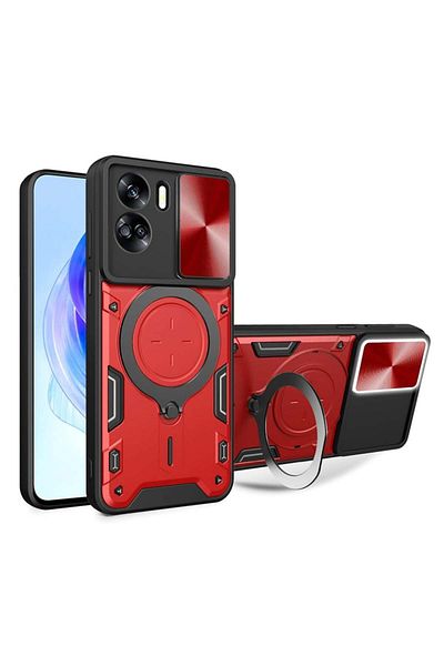 SKYDDAR INNOVATION Case for Honor 90 Lite, CamGuard Pro, Magnetic Ring, Camera Protection, sticker set, Red