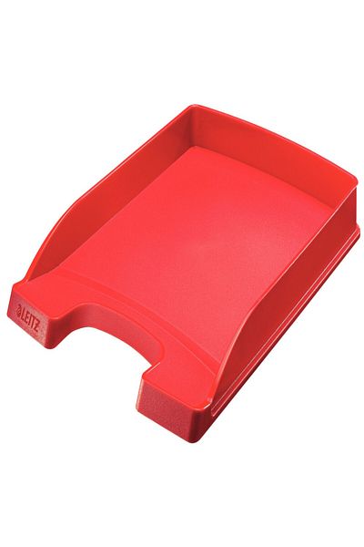 Leitz Tavă pentru documente Plus Slim, roșie, format A4, plastic stivuibil, organizator de birou care economisește spațiu