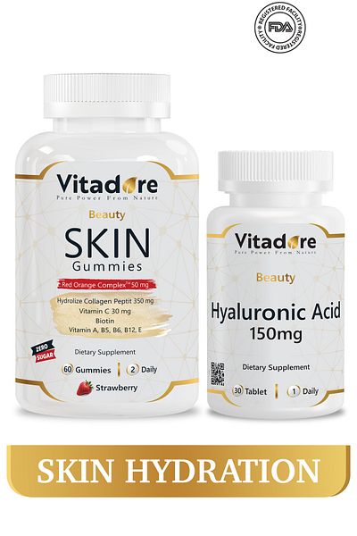 Vitadore Skin Vitamins 2 Pack - Intensive Moisture, Brightening, Uv Protection, Wrinkle - Skin Gummy, Hyaluronic