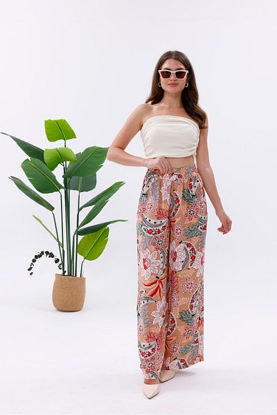 Pulli Collection Colorful Floral Patterned Viscose Palazzo Trousers