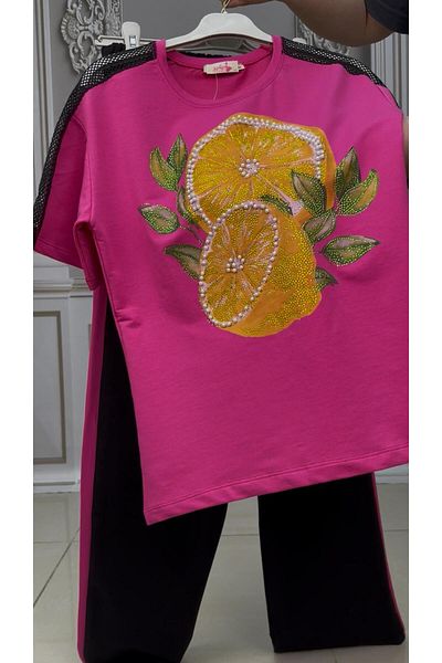 Kokostrendi Lemon Crystal Stone Tracksuit Set - Fuchia