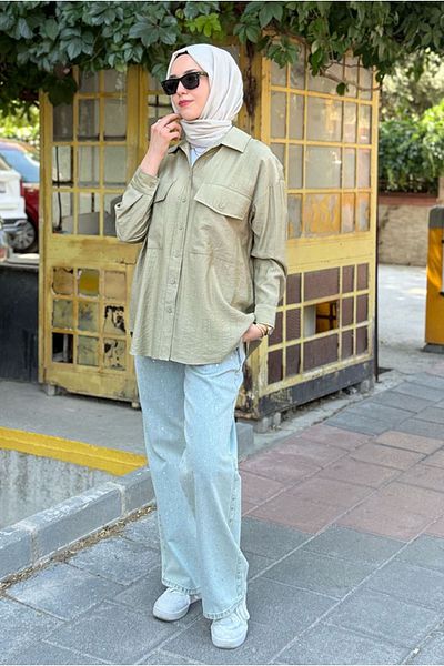 Moda Rosa 25Y7002 - Khaki - Basic Pocket Detail Shirt