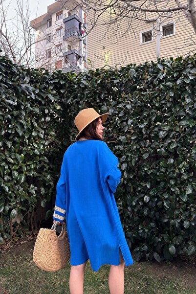 NEW LAVİVA Kimono de muselină supradimensionat cu detalii din paie pentru femei 700-3441