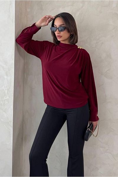 Moda Rosa 25Y7046 - Bordo - Gold Button Tunic
