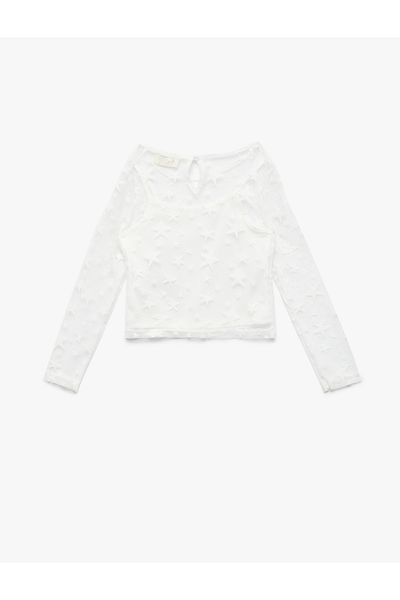 Koton Star Pattern Long Sleeve Crew Neck Blouse